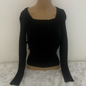 Square neck, corset style black long sleeve shirt
